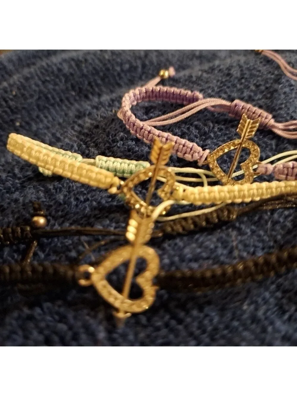 Three Adjustable Pull Tie Heart Bracelets